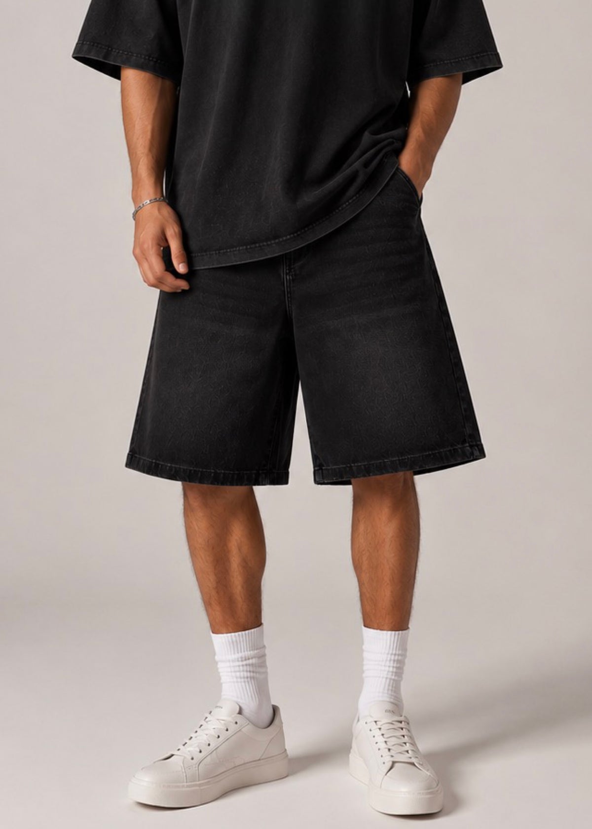 Denim Bermuda shorts- Black